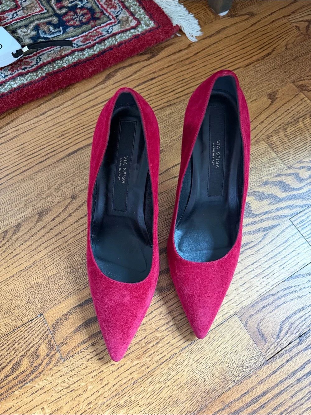 Via Spiga “Nikole” Ruby Red Suede Pointed-Toe Stiletto Pumps Sz 9 (box incl.)